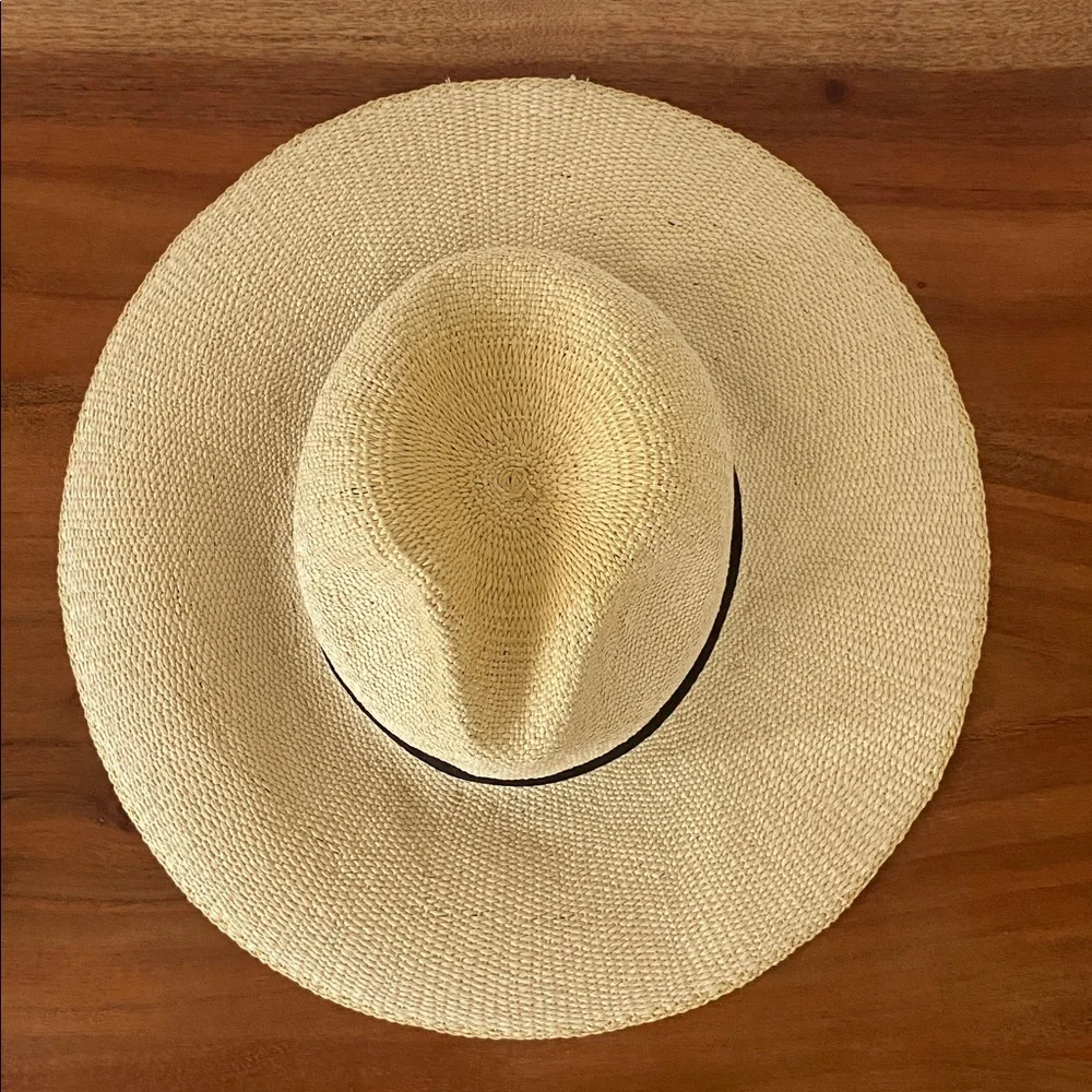 GAP straw woven hat rattan sun hat natural black ribbon band spring summer S/M